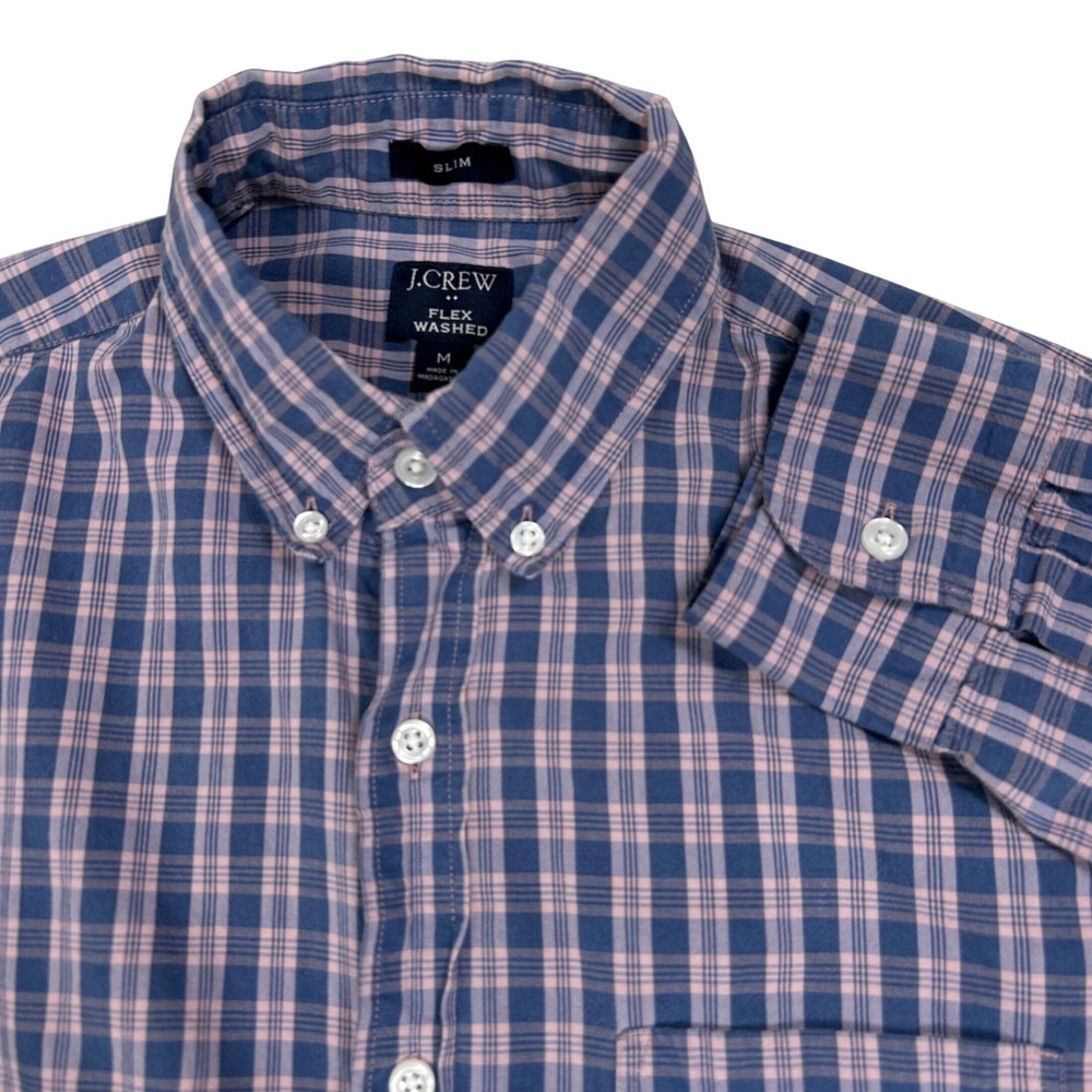 J.Crew Long Sleeve Button Down Men's Flex Washed Slim Plaid Blue Medium Casual